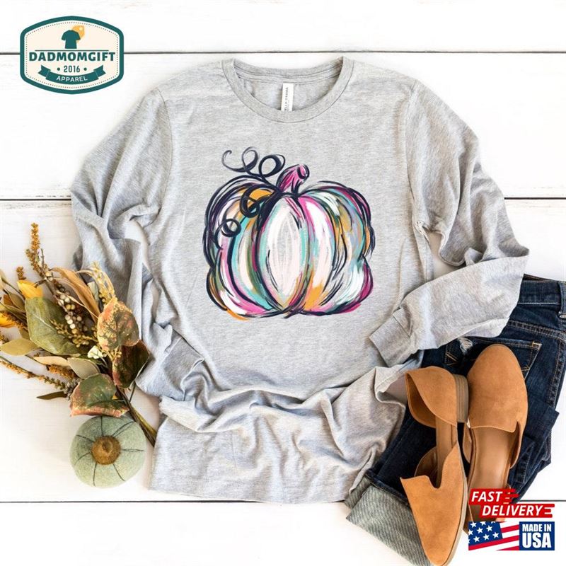 Fall Pumpkin Long Sleeve Tee Shirt Thanksgiving Halloween T-Shirt Sweatshirt