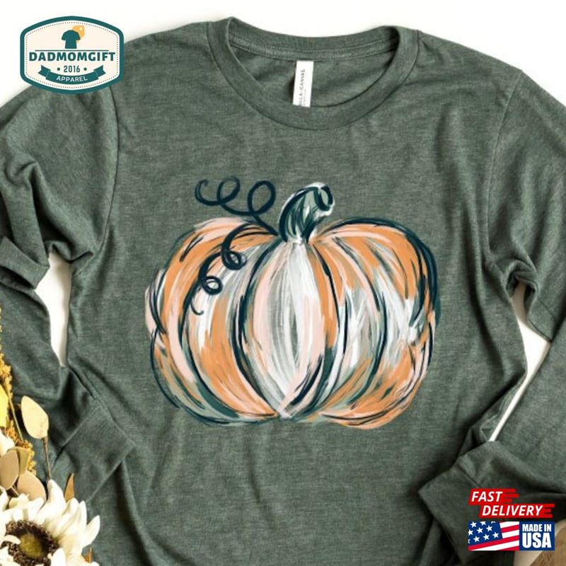 Fall Pumpkin Long Sleeve Tee Shirt Thanksgiving Halloween T-Shirt Unisex