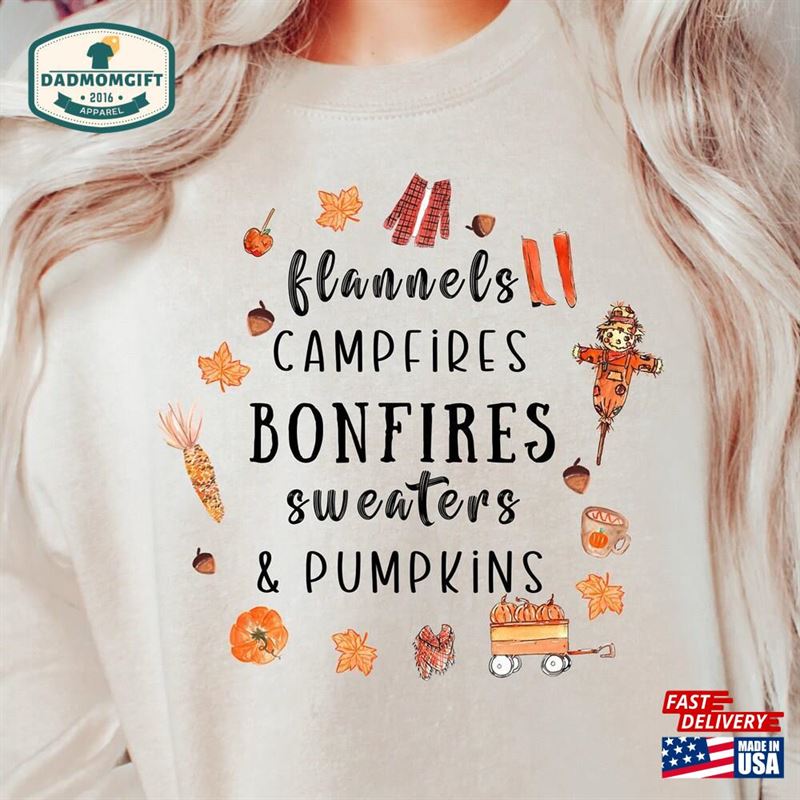 Fall Sweatshirt Things Shirt Flannels Bonfires T-Shirt