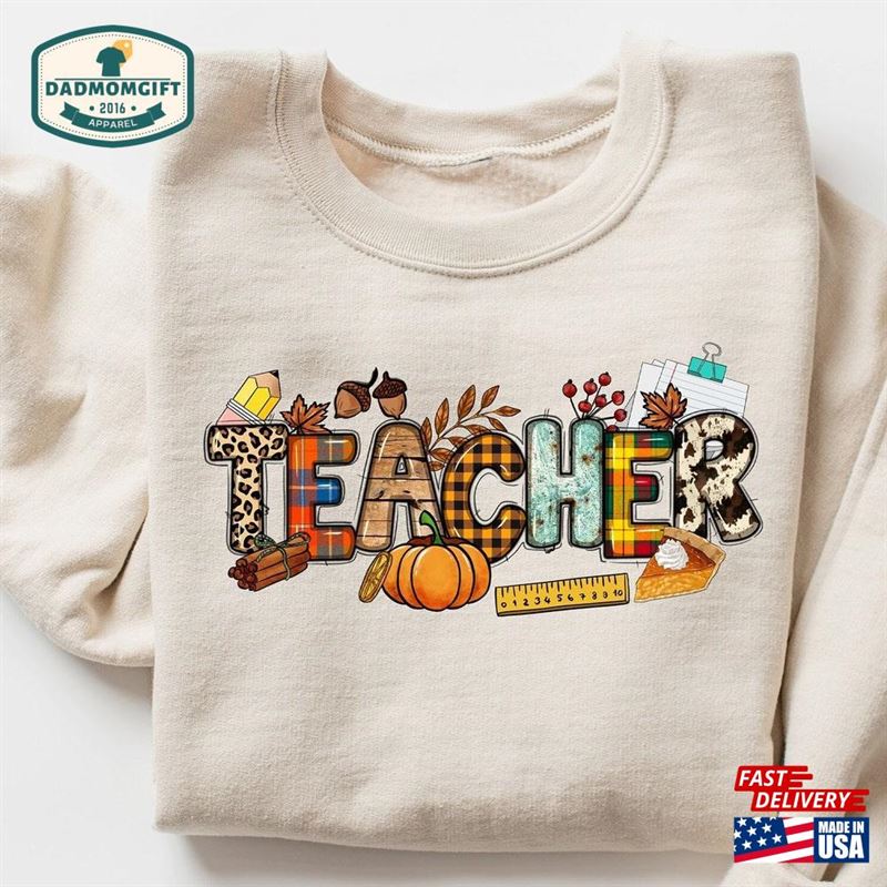 Fall Teacher Sweatshirt Thanksgiving Sweater Thankful Shirt Unisex Classic