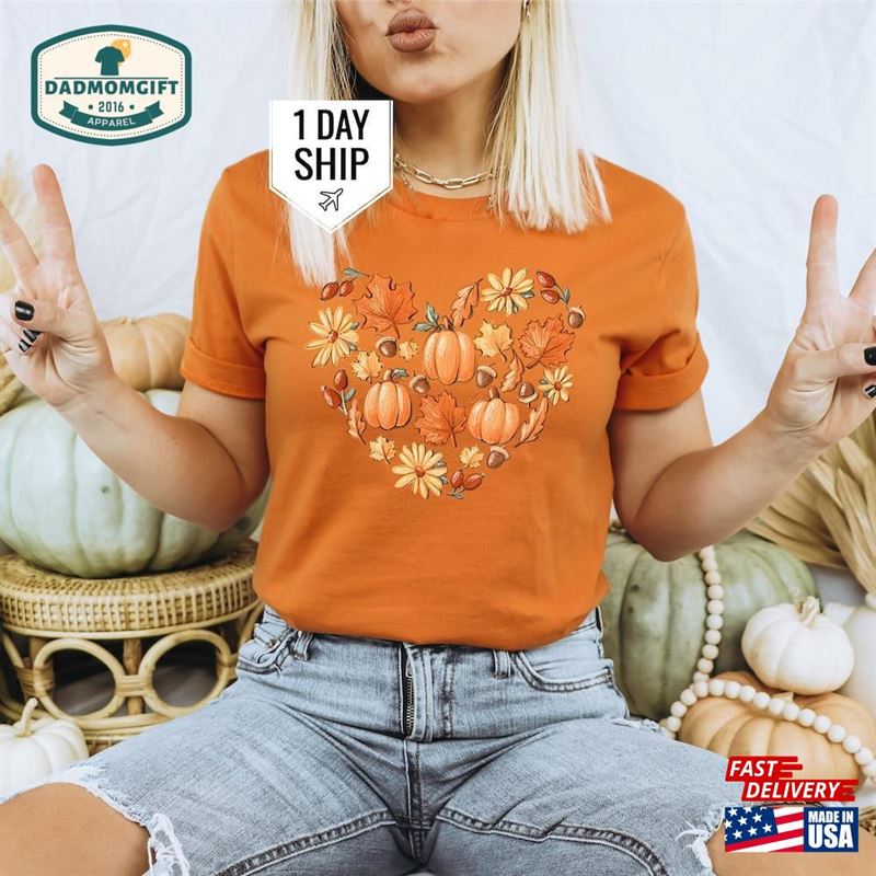 Fall Thanksgiving Pumpkin Heart Shirts Flower Shirt Best Friends Classic Unisex