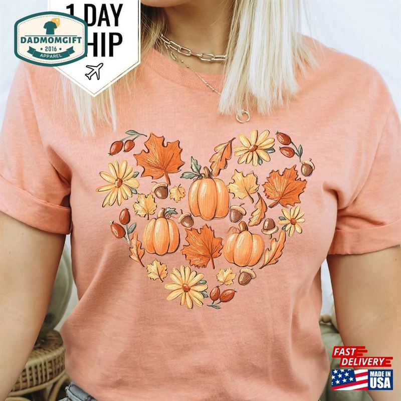 Fall Thanksgiving Pumpkin Heart Shirts Flower Shirt Best Friends Classic Unisex