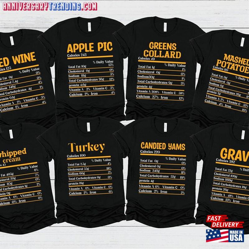 Family Thanksgiving Shirts Funny Food Shirt Nutrition Info Sweatshirt Unisex