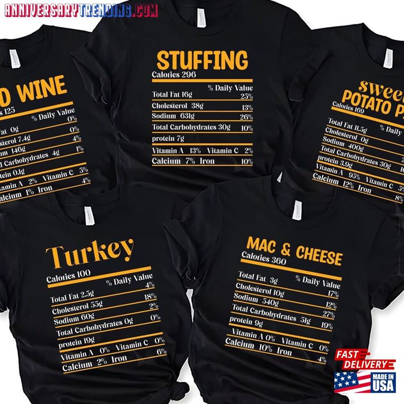 Family Thanksgiving Shirts Funny Food Shirt Nutrition Info Sweatshirt Unisex