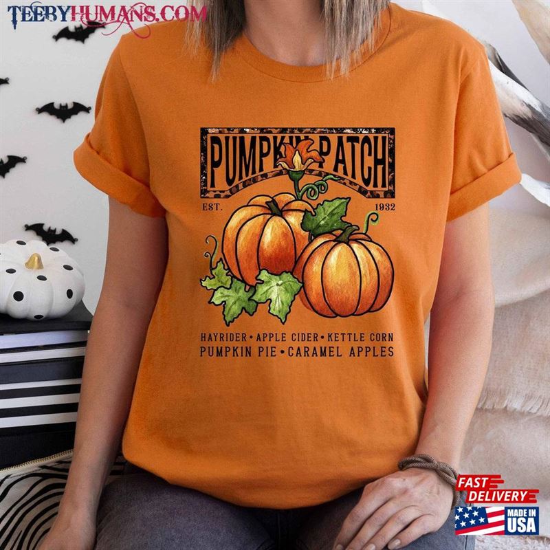 Farm Fresh Pumpkin Sweatshirt Patch Shirt Womens Halloween Unisex Hoodie