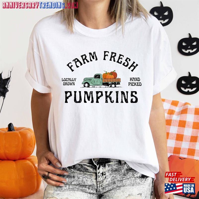 Farm Fresh Pumpkins Fall Women Sweatshirt Thanksgiving Sweater Pumpkin Unisex