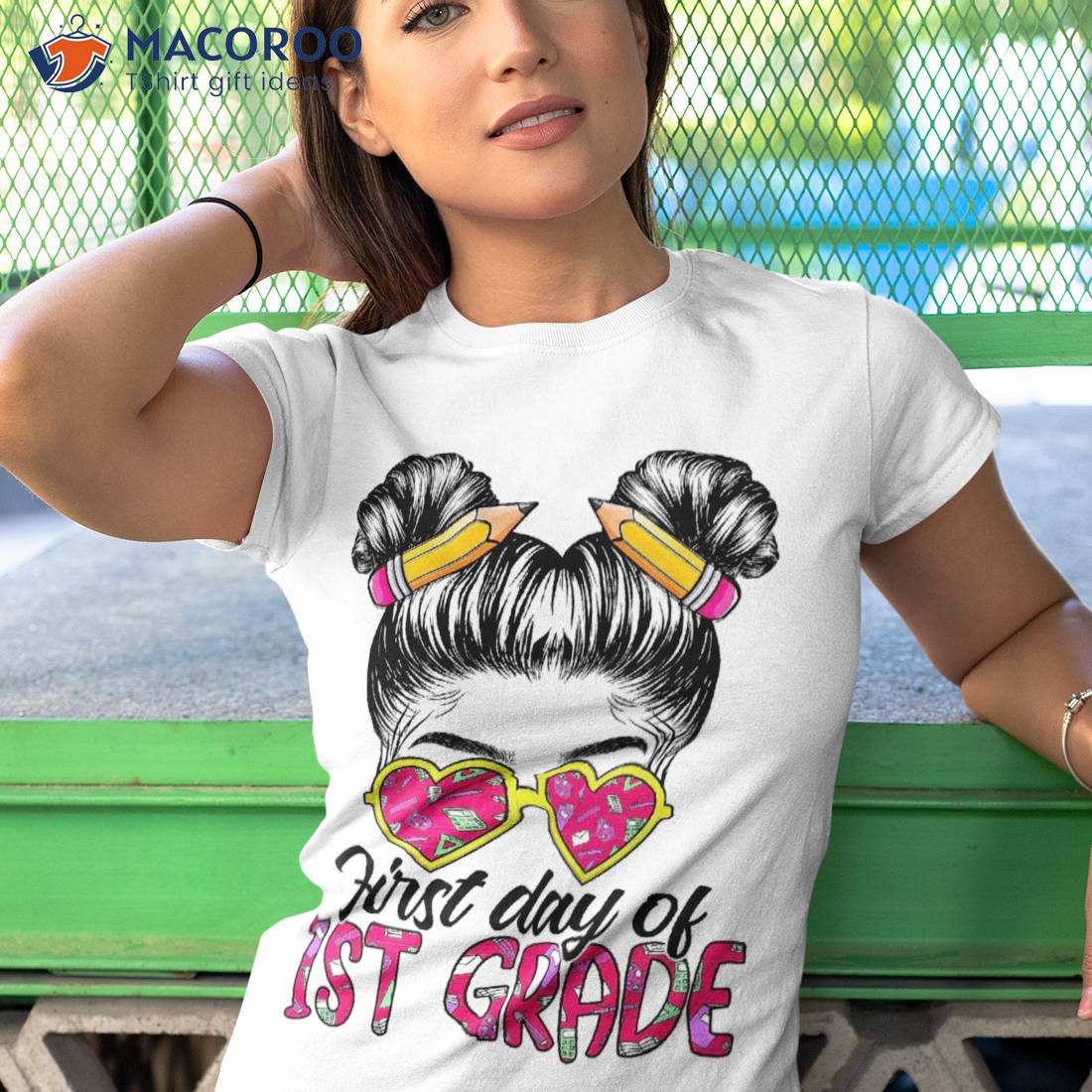 First Day Of 1st Grade Messy Bun Back To School Tie Dye Girl Shirt