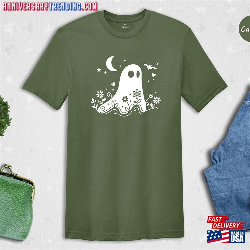 Floral Ghost Shirt Halloween Party T-Shirt Hoodie Unisex