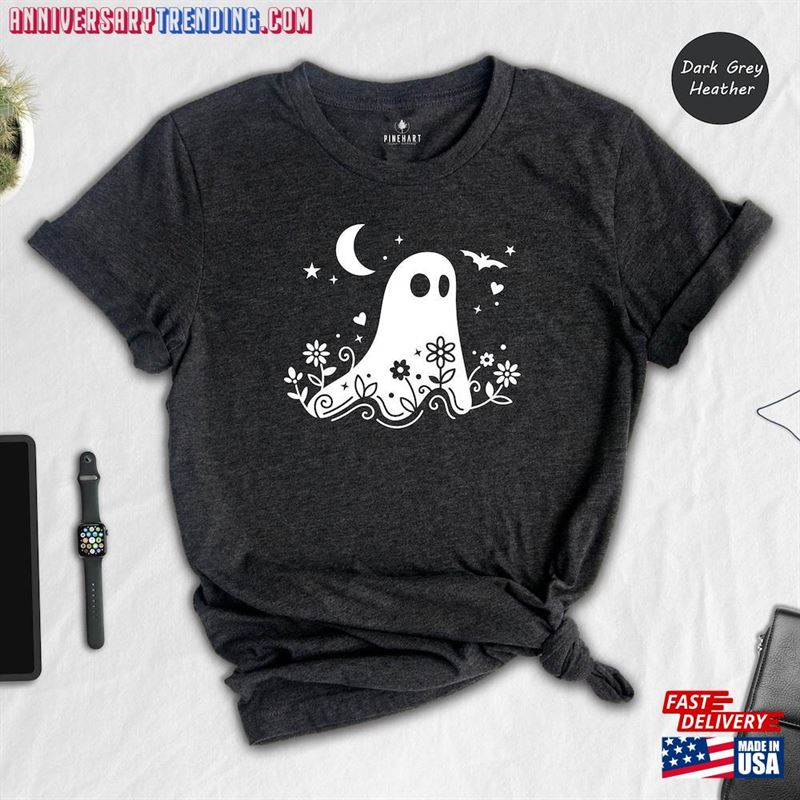 Floral Ghost Shirt Halloween Party T-Shirt Hoodie Unisex