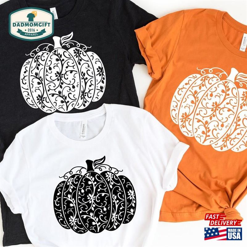 Floral Pumpkin Shirt Fall T-Shirts For Women Classic T-Shirt