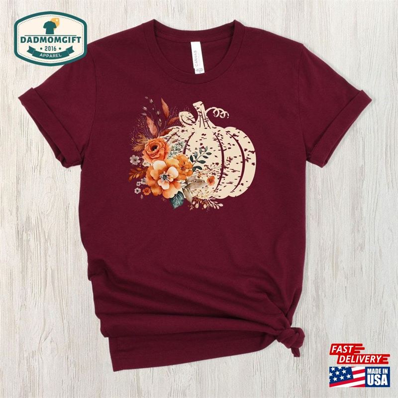 Flower Pumpkin Shirt Thanksgiving Tee Cute Fall Unisex Hoodie