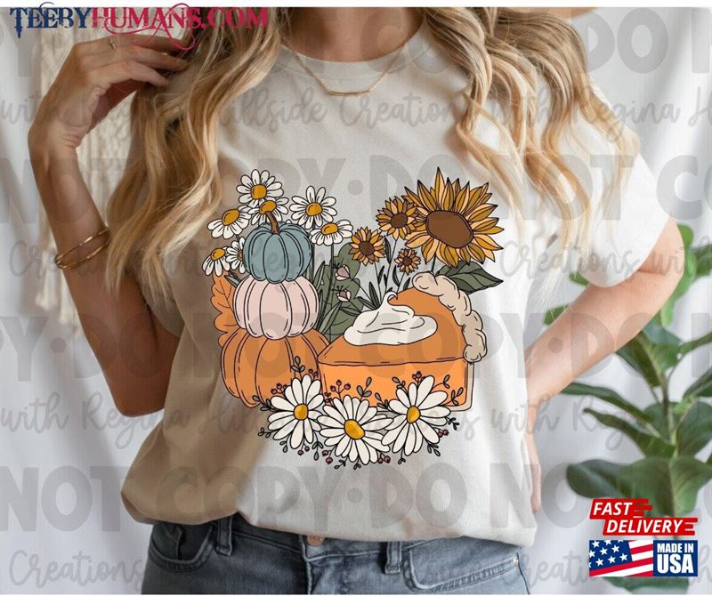 Flowers And Pumpkins Fall Soft Style Tee Autumn Sweatshirt Hoodie