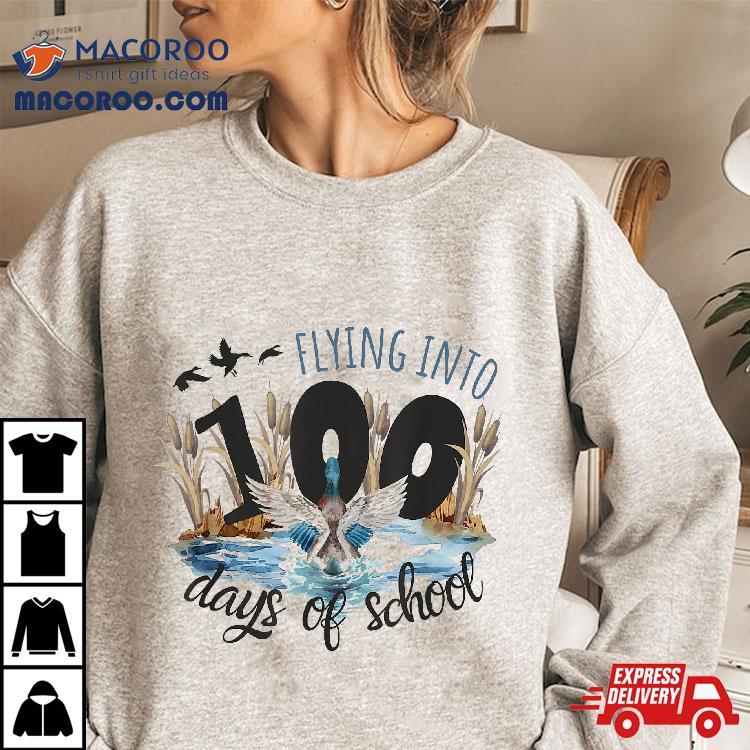 Flying Into 100 Days Of School Duck Hunting 100th Day Party Shirt