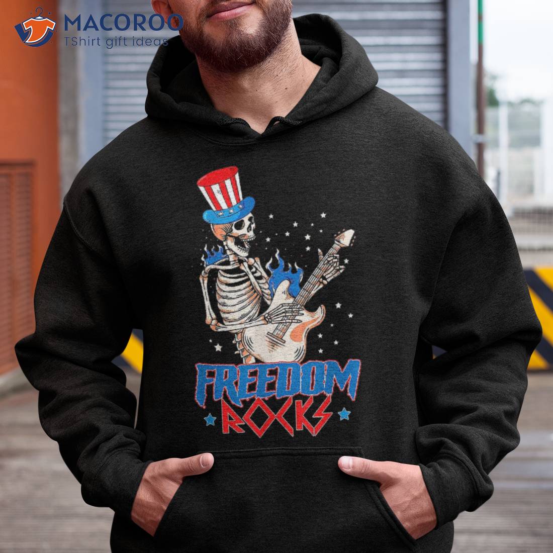 Freedom Rocks Skeleton Playing Guitar 4th Of July Patriotic Shirt