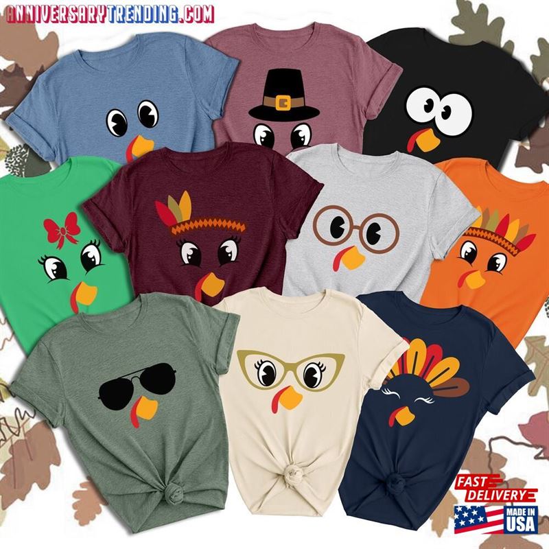 Funny Face Turkey Shirts Thanksgiving Group Fall Family Unisex T-Shirt