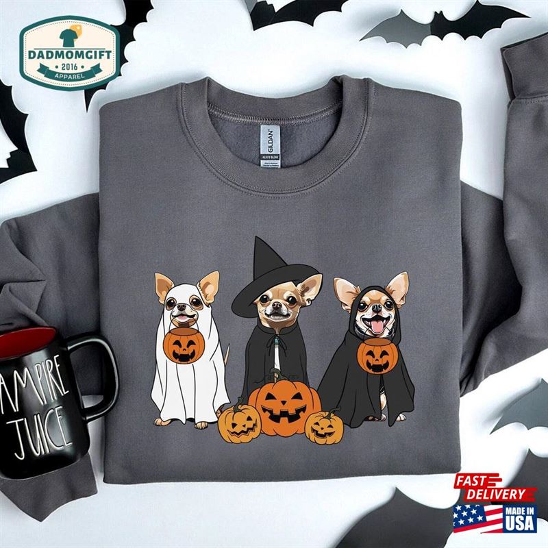 Ghost And Witch Chihuahua Sweatshirt Shirt Classic Unisex