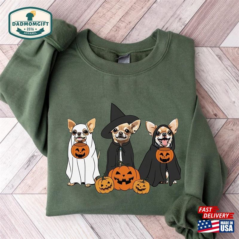 Ghost And Witch Chihuahua Sweatshirt Shirt Classic Unisex