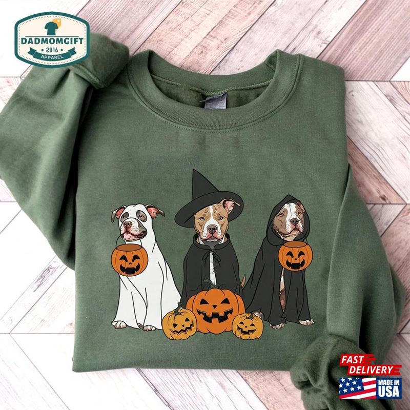 Ghost And Witch Pit Bull Sweatshirt Shirt Hoodie T-Shirt