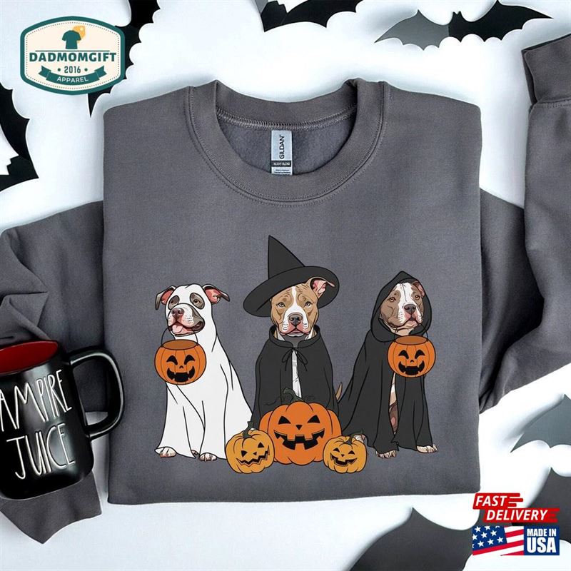 Ghost And Witch Pit Bull Sweatshirt Shirt Hoodie T-Shirt