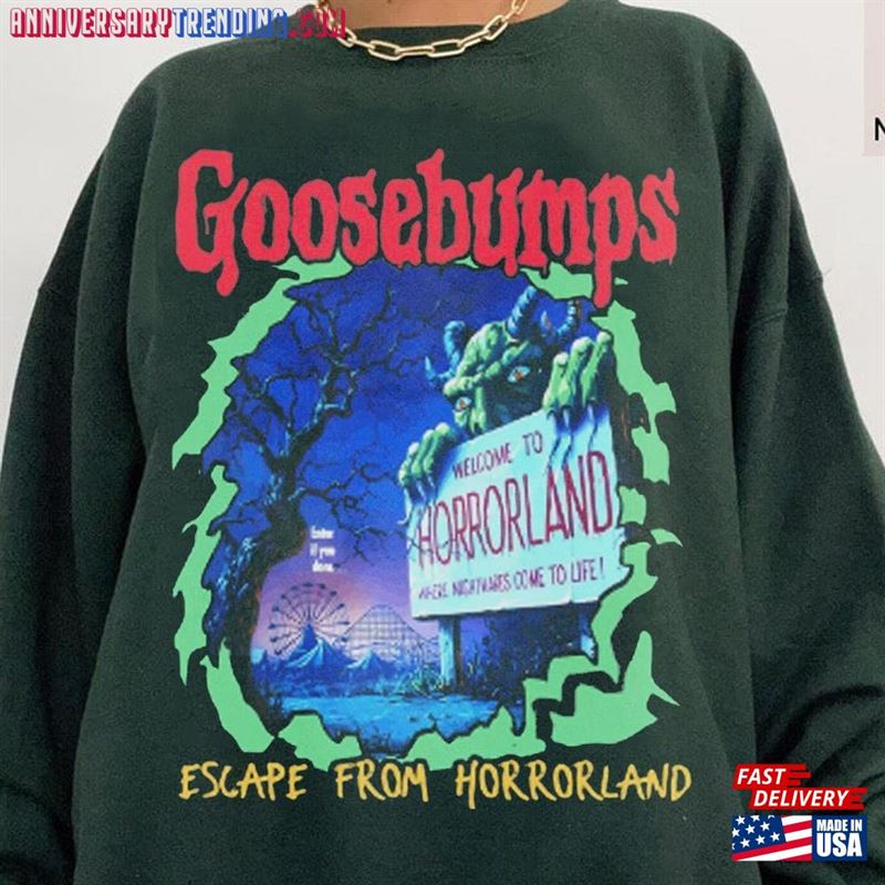 Goosebumps Horrorland Crewneck Sweatshirt Forest Green Halloween 2023 Gift Classic