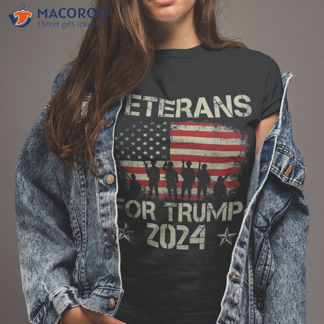 Grandpa Veterans For Trump 2024 American Flag 4th Of July Shirt