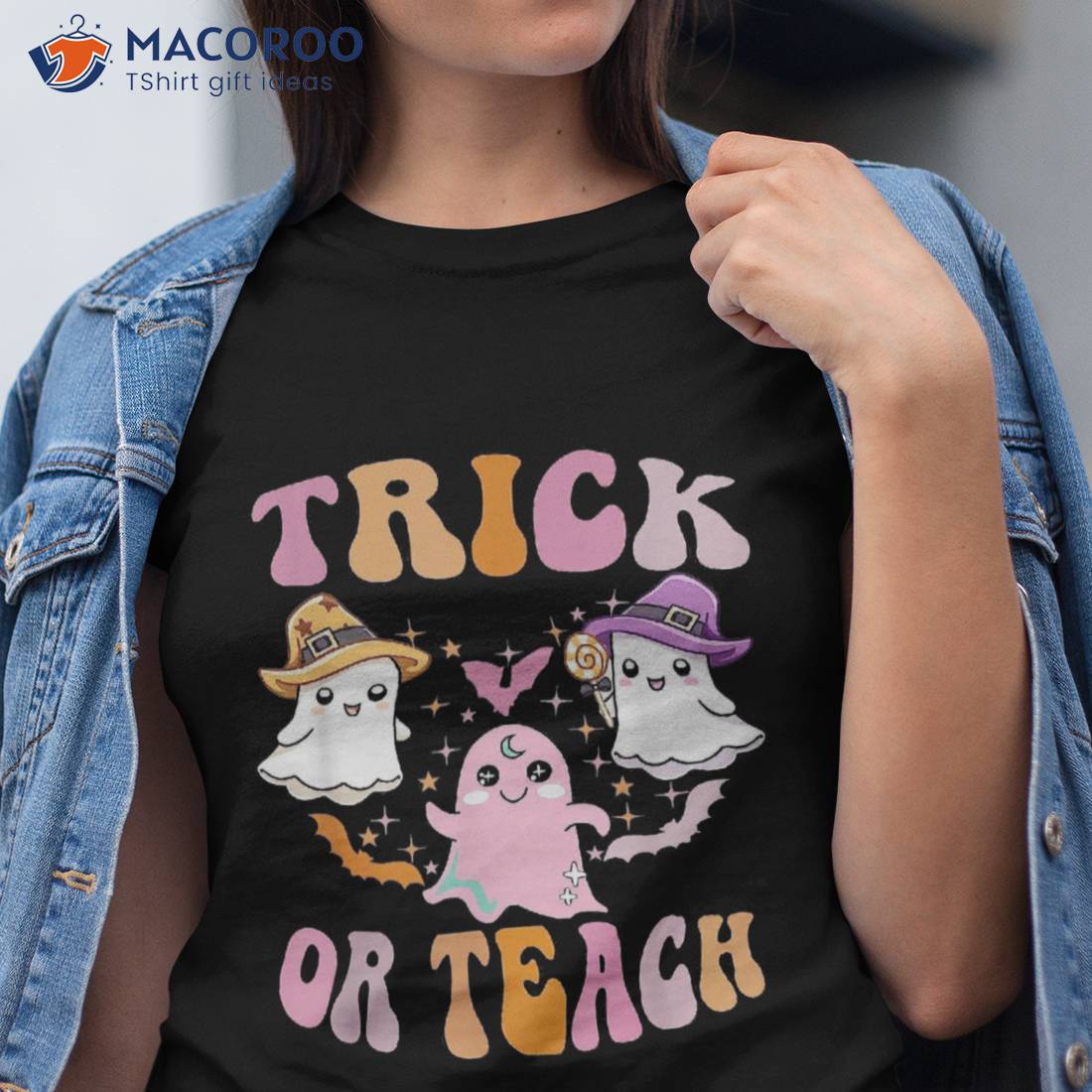 Groovy Cute Heart Ghost Spooky Halloween Trick Or Teach Shirt