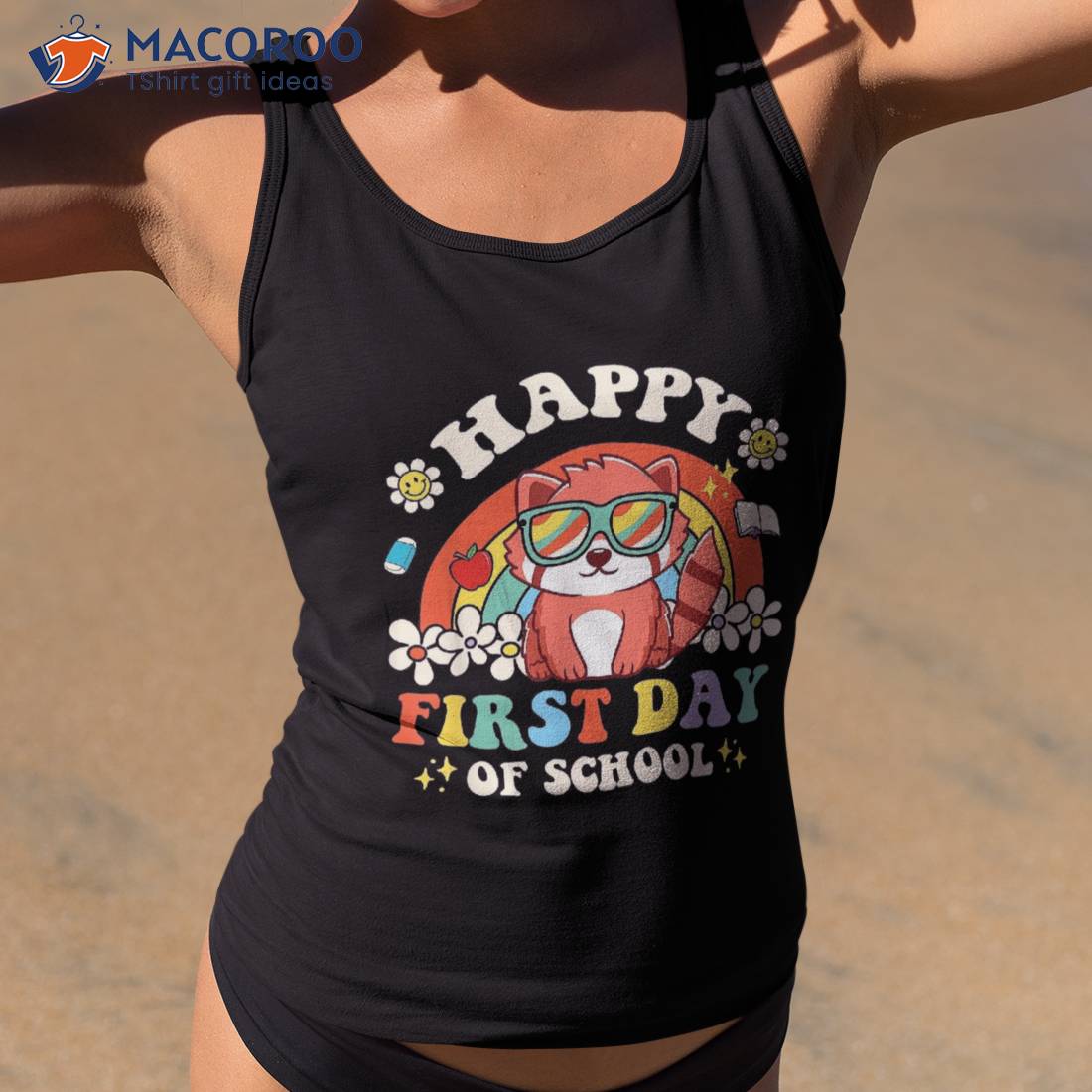 Groovy Happy First Day Of School Funny Red Panda Rainbow Shirt