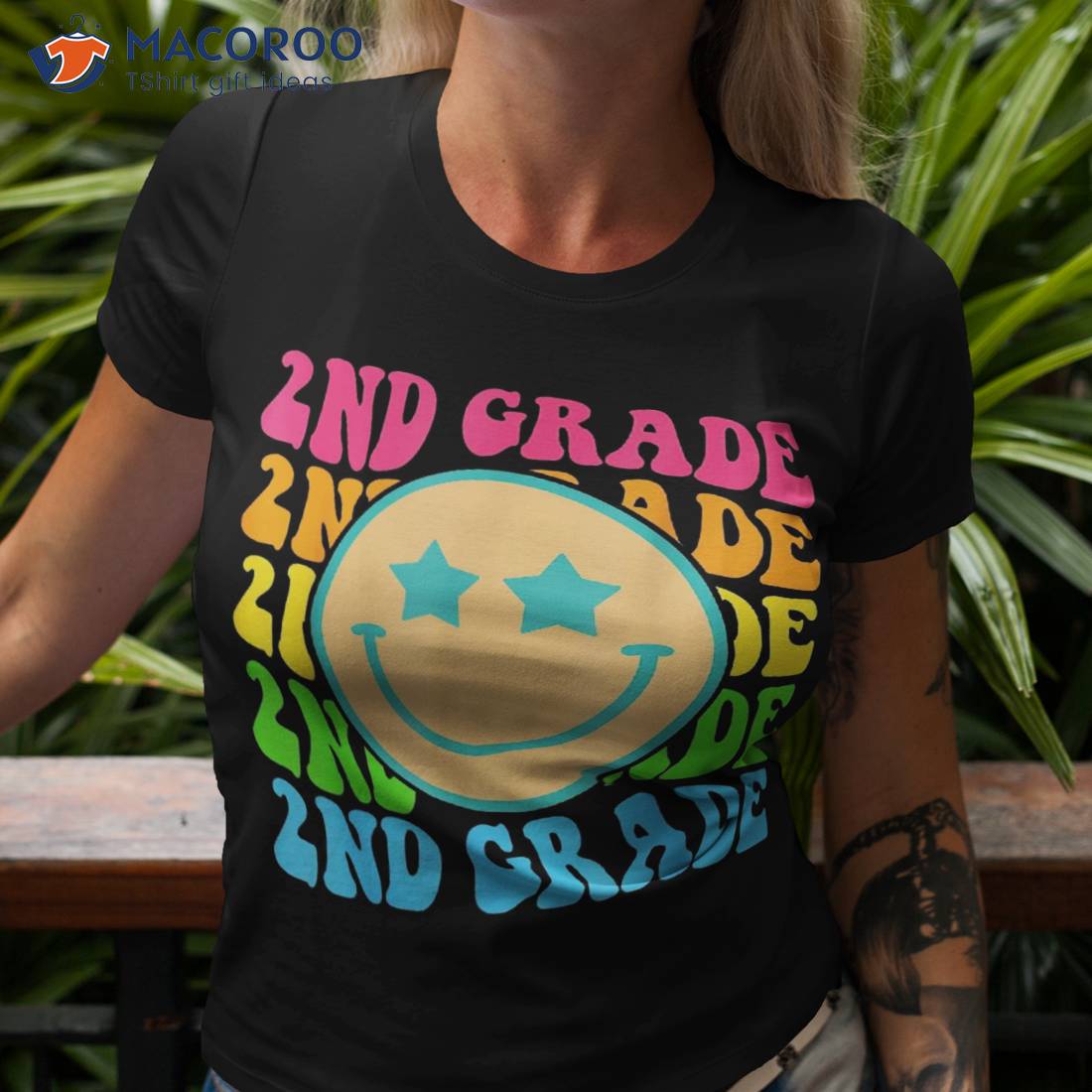 Groovy Second Grade Vibes Face Retro Teachers Back To School Shirt