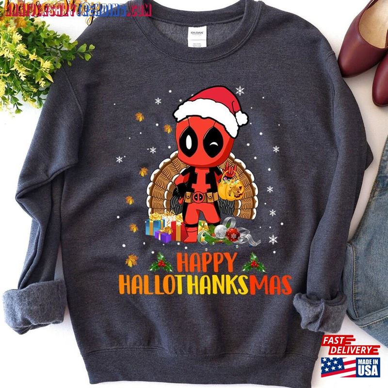 Hallothanksmas Happy Thanksgiving Autumn Fall Deadpool Shirt Halloween Christmas T-Shirt Classic Hoodie