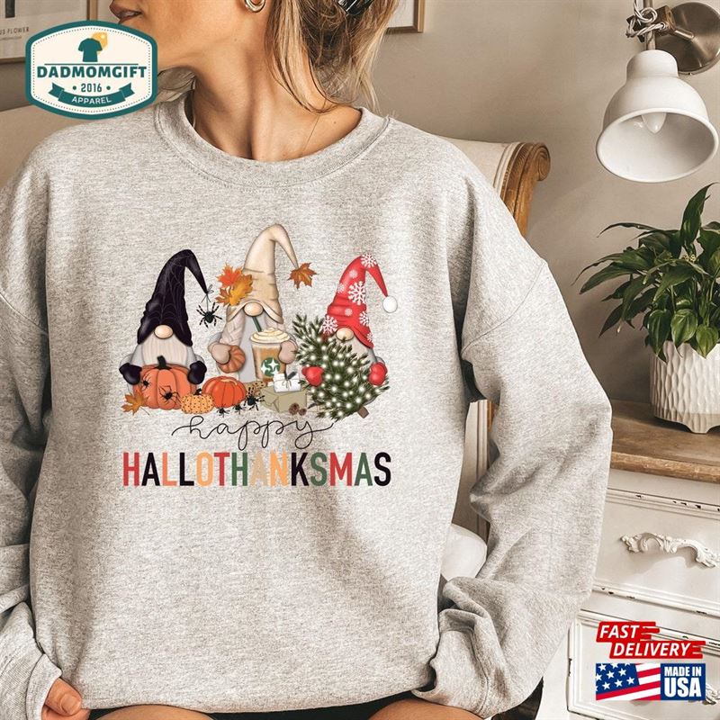 Hallothanksmas Sweatshirt Holiday Season Sweater Gnome Hoodie Classic