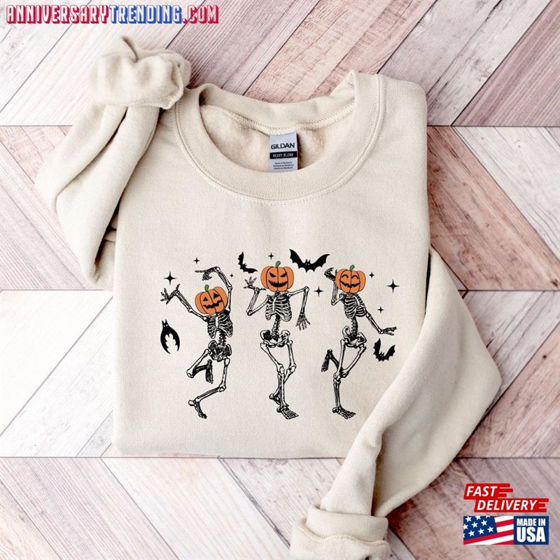 Halloween 2023 Pumpkins Crewneck Dancing Skeleton Sweatshirt Spooky Season Skull Shirt Hoodie Classic