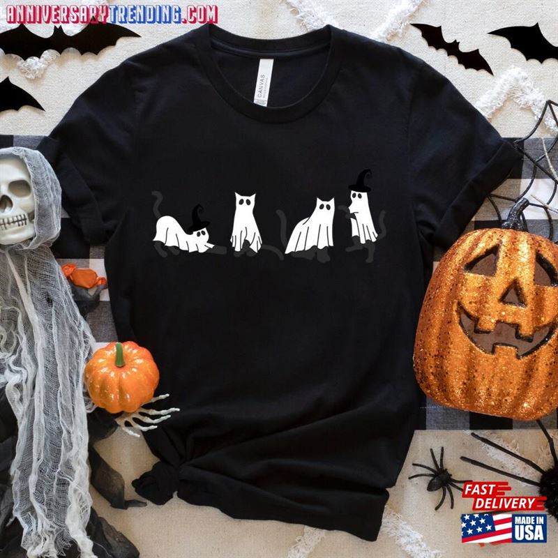 Halloween Black Cat Sweatshirt Ghost Shirt Sweater Hoodie