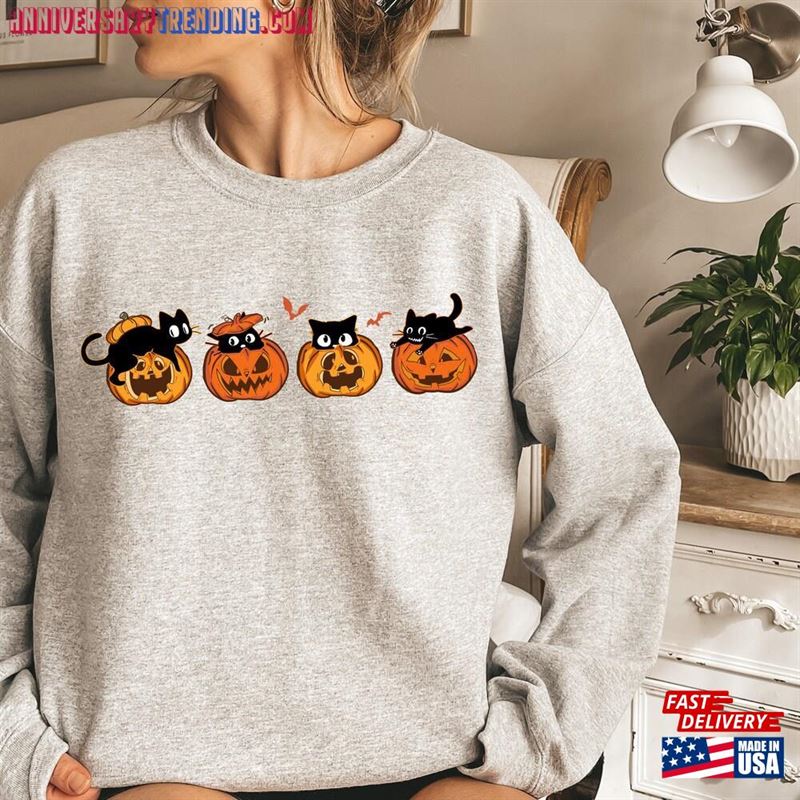 Halloween Black Cat Sweatshirt Pumpkin Shirt Sweater T-Shirt Hoodie