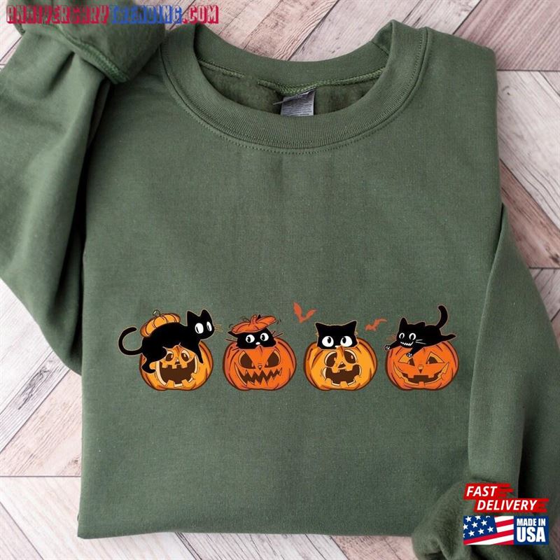 Halloween Black Cat Sweatshirt Pumpkin Shirt Sweater T-Shirt Hoodie