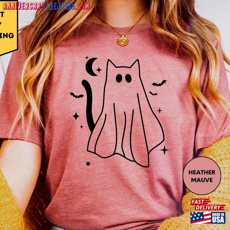 Halloween Cat T-Shirt Shirt Ghost Sweatshirt