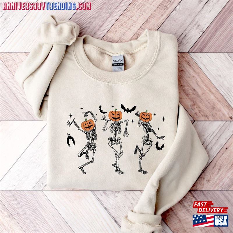 Halloween Dancing Skeleton Sweatshirt 2023 Pumpkins Crewneck Spooky Season Skull Shirt Unisex