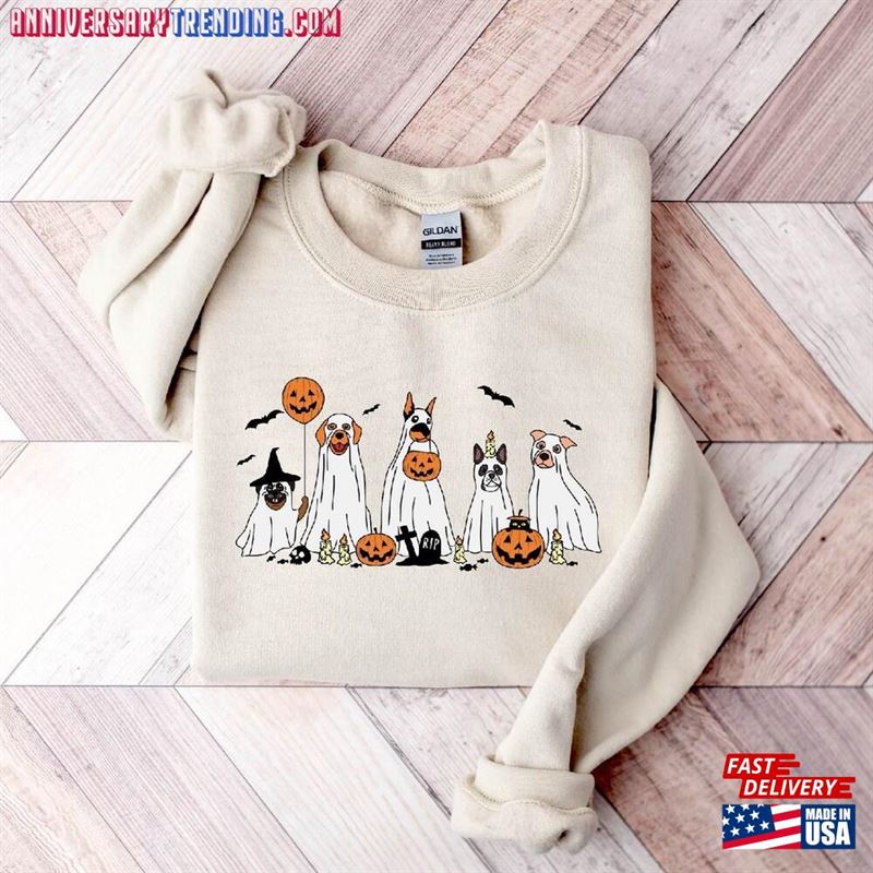 Halloween Dog Ghost Sweatshirt Dogs Sweater Gift For Mom Unisex Classic