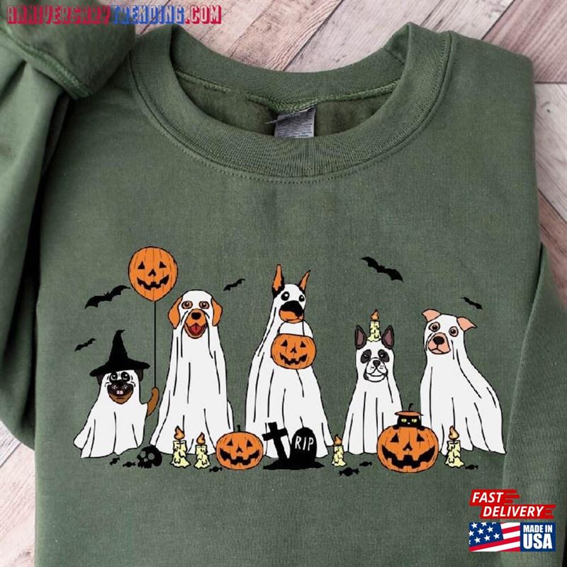 Halloween Dog Ghost Sweatshirt Dogs Sweater Gift For Mom Unisex Classic