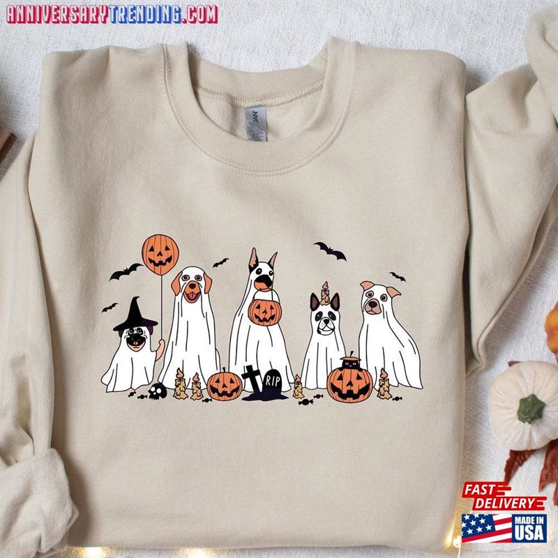 Halloween Dog Sweatshirt Womens Ghost T-Shirt