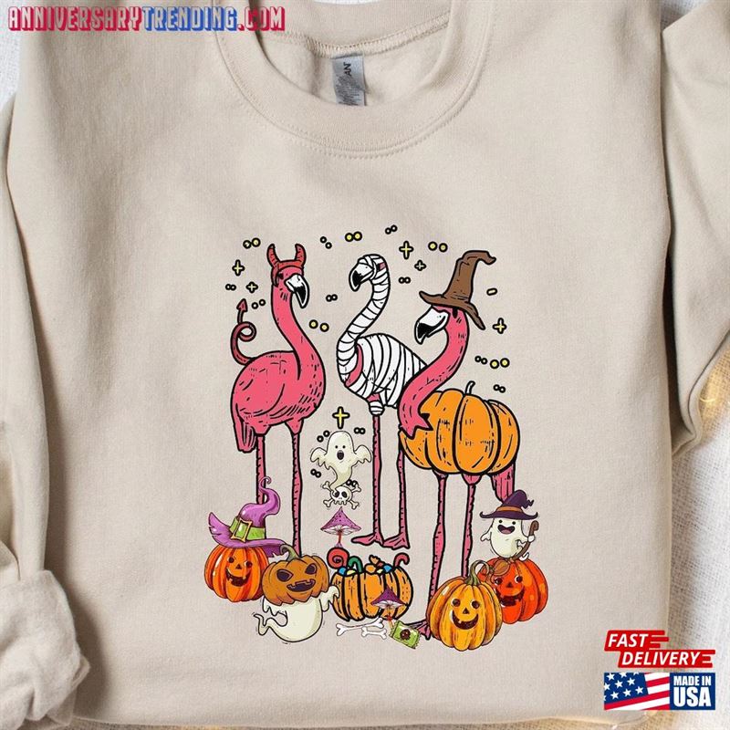 Halloween Flamingo Sweatshirt Sweater 2023 Happy Unisex