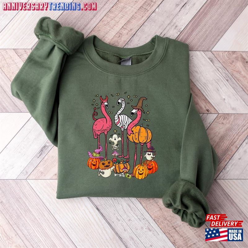 Halloween Flamingo Sweatshirt Sweater 2023 Happy Unisex