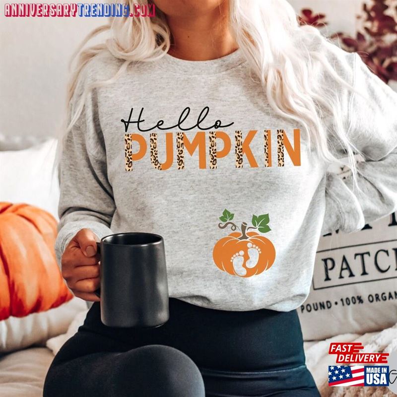 Halloween Maternity Sweatshirt Hello Pumpkin Sweater Fall Pregnancy Announcement Shirt 2023 Unisex Hoodie