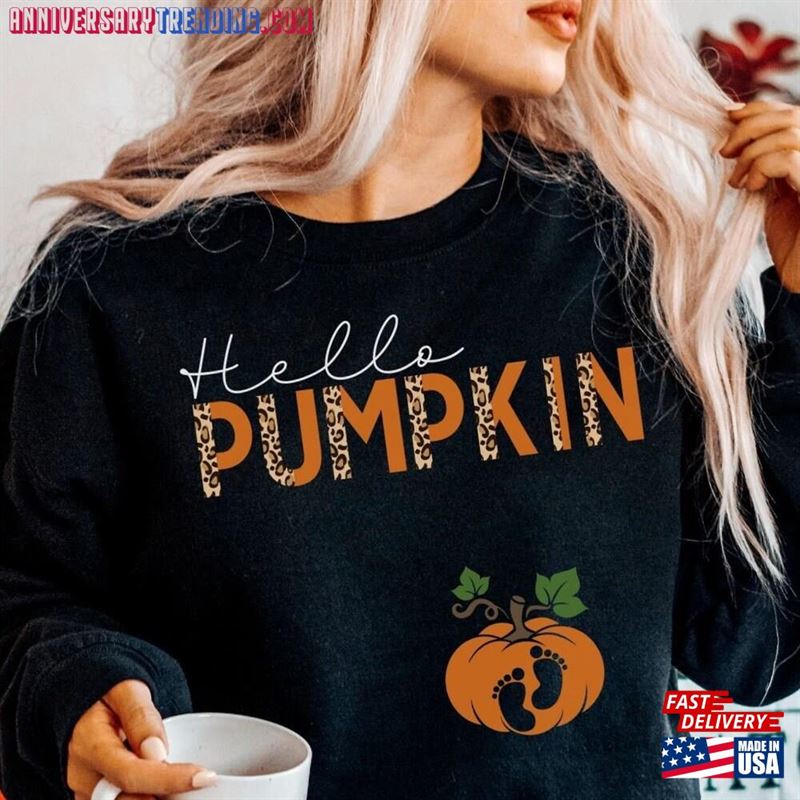 Halloween Maternity Sweatshirt Hello Pumpkin Sweater Fall Pregnancy Announcement Shirt 2023 Unisex Hoodie