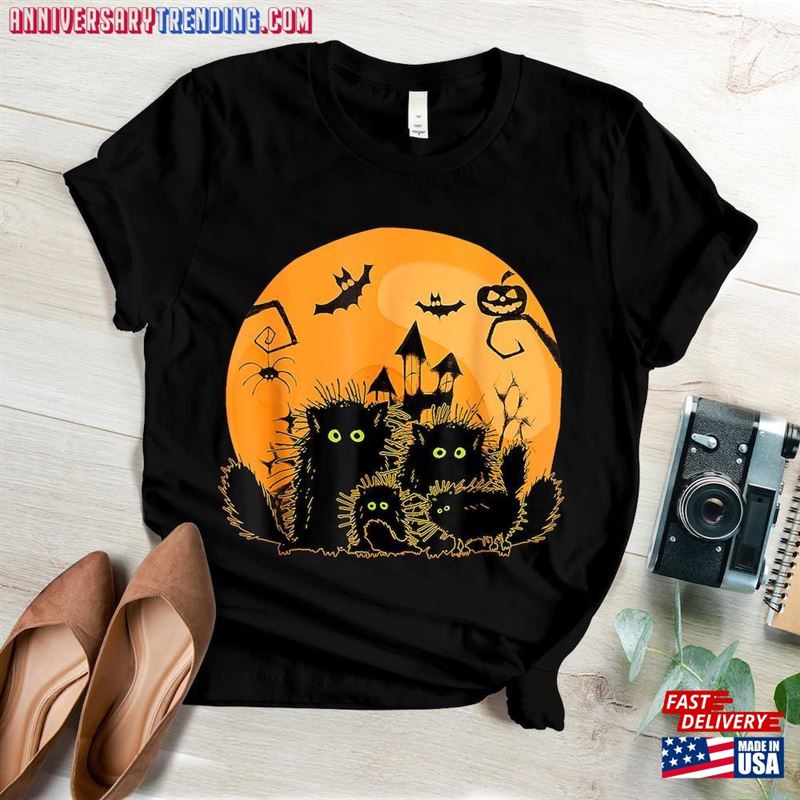 Halloween Shirt Black Cat Pumpkin Moon Happy Sweatshirt Unisex