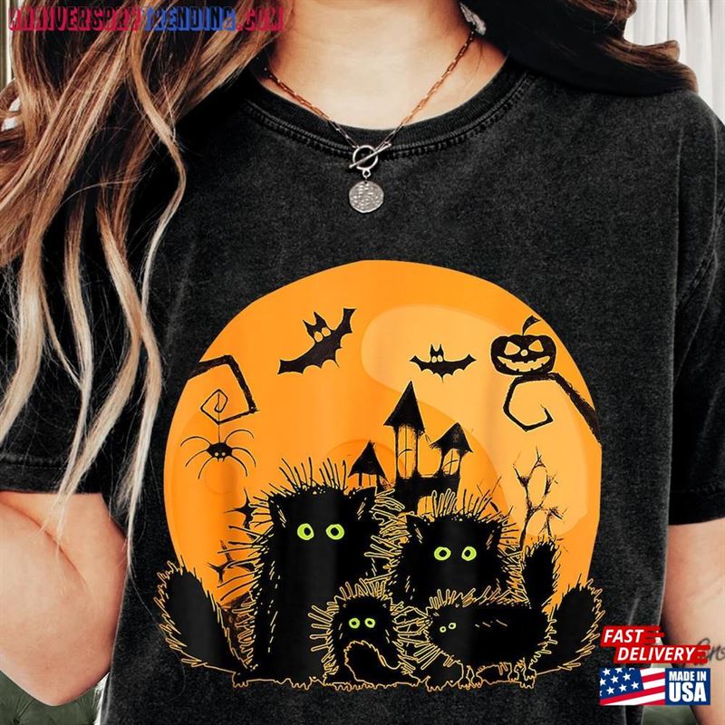 Halloween Shirt Black Cat Pumpkin Moon Happy Sweatshirt Unisex