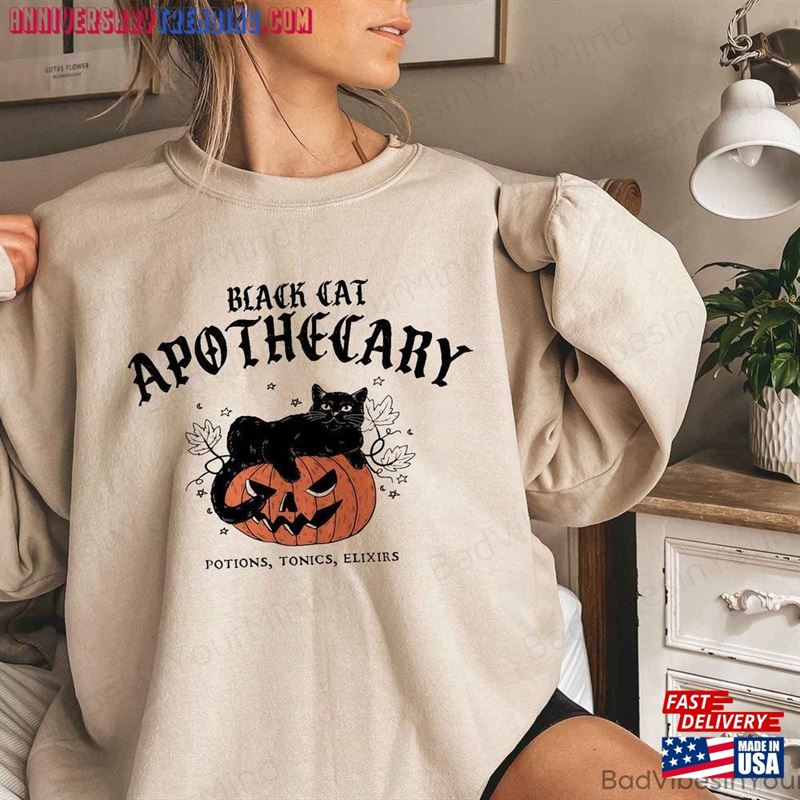 Halloween Sweatshirt Black Cat Apothecary Hoodie