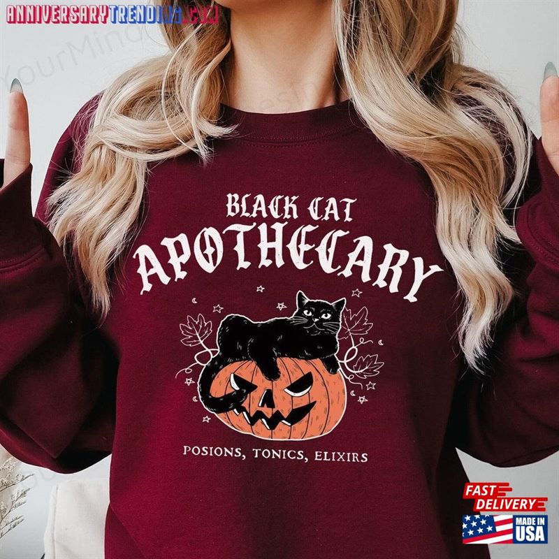 Halloween Sweatshirt Black Cat Apothecary Hoodie