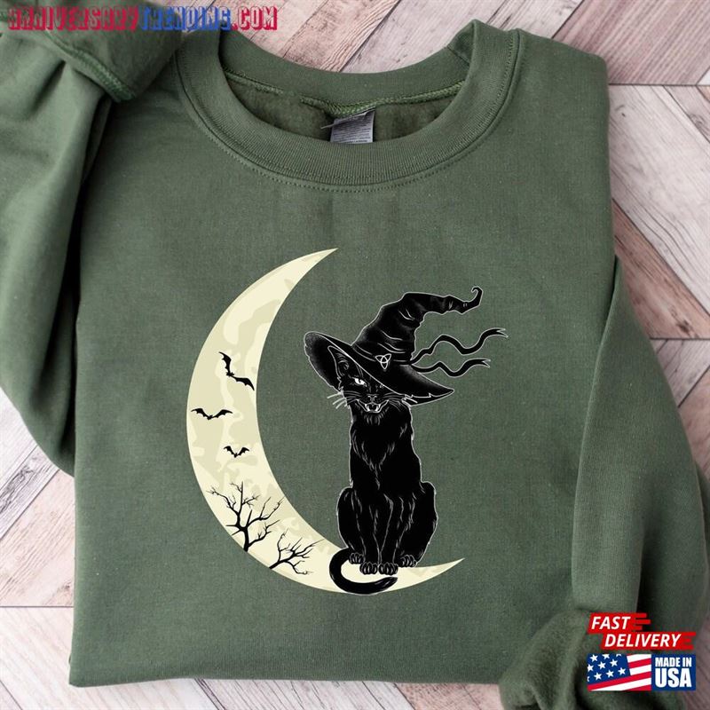 Halloween Sweatshirt Black Cat Shirt Sweater Unisex Hoodie