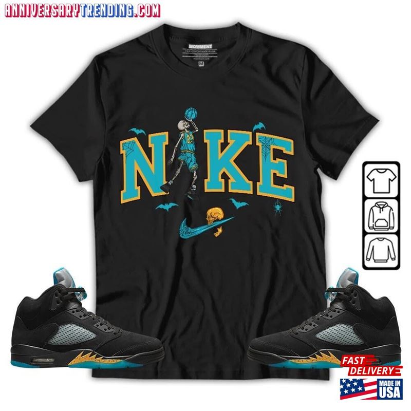 Halloween Swoosh Unisex Shirt To Match Sneaker 2023 Retro Aqua 5S Tee Jordan 5 T-Shirt Hoodie