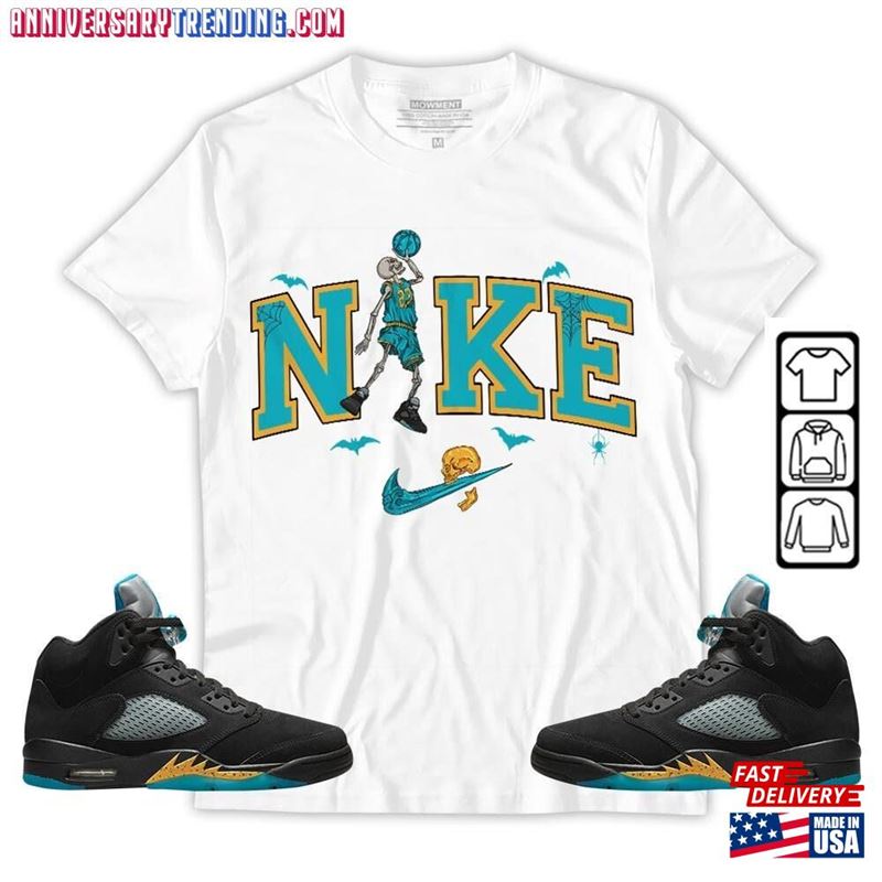 Halloween Swoosh Unisex Shirt To Match Sneaker 2023 Retro Aqua 5S Tee Jordan 5 T-Shirt Hoodie